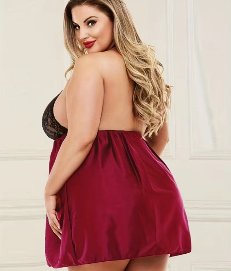 LENCERIA BABYDOLL ENCAJE EN PECHOS SATEN TALLAS GRANDES SEXY - 2