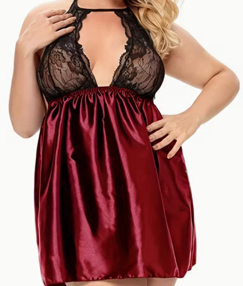 LENCERIA BABYDOLL ENCAJE EN PECHOS SATEN TALLAS GRANDES SEXY - 3