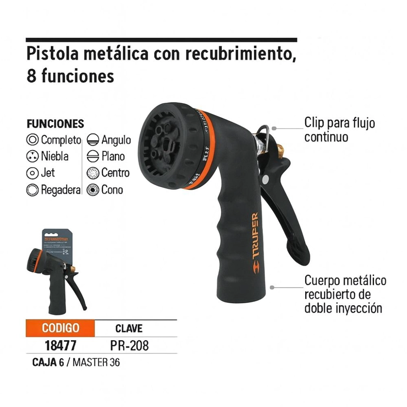 PÍSTOLA TRUPER CTTRU236 RIEGO METAL CON RECUBRIMIENTO 8FUNCIO - 4