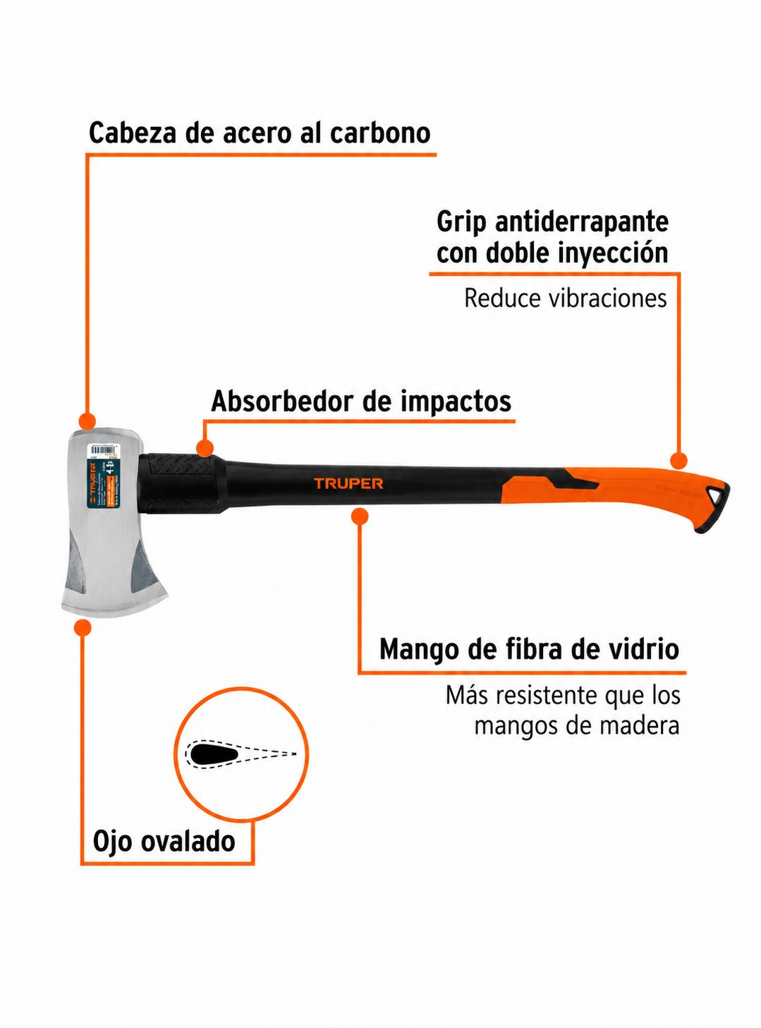 HACHA MICHIGAN PARA PARTIR MADERA MANGO FIBRA 4LB TRUPER EX - 3