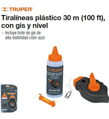 TIZADOR 30METROS, TIZA Y NIVEL TRUPER PROFESIONAL - 3