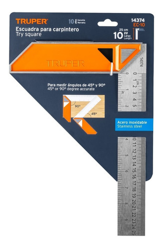 ESCUADRA TRUPER CTTRU301 CARPINTERO 10 PULG ALUMINIO EC-10 ACERO - 2