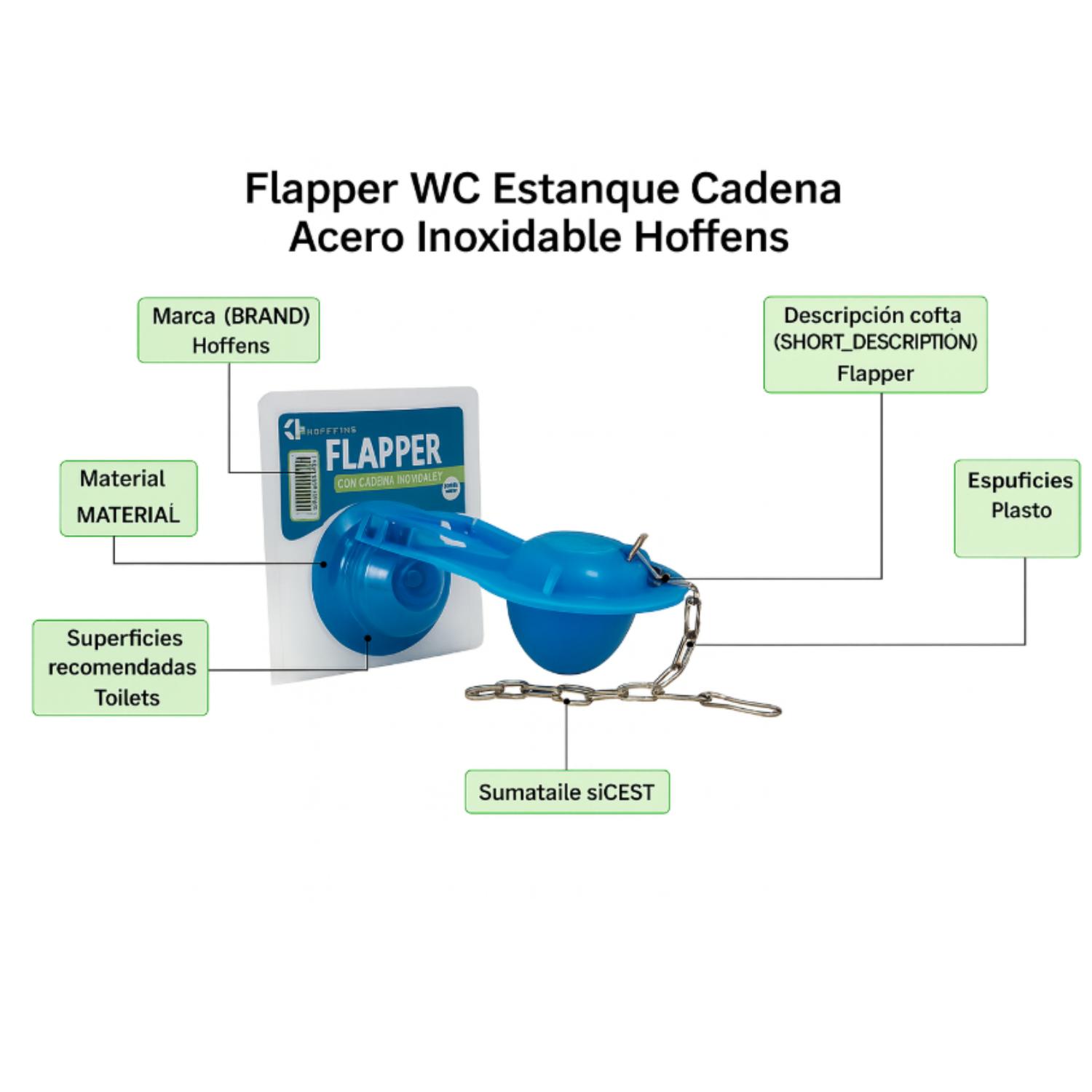 FLAPPER WC ESTANQUE CADENA ACERO INOXIDABLE HOFFENS - 3