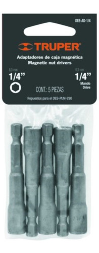 JUEGO DE ADAPTADORES 1/4 PUNTA MAGNETICA 5 PIEZAS TRUPER - 1