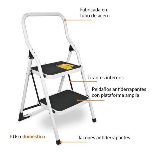 ESCALERA PRETUL CTPR16 TUBULAR PLEGABLE 2 PELDAÑOS C/BARANDA ACERO - 2