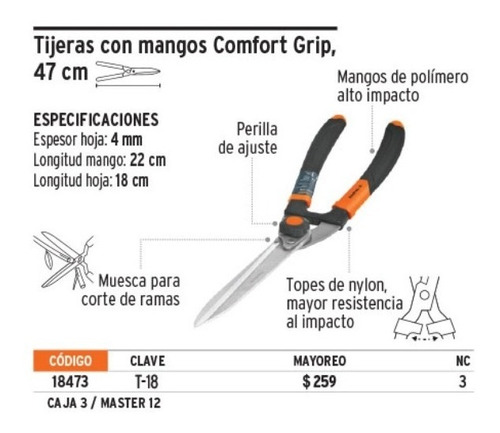 TIJERA TRUPER CTTRU285 CORTAR RAMAS MANGO CON GRIP 18 T-18 - 2
