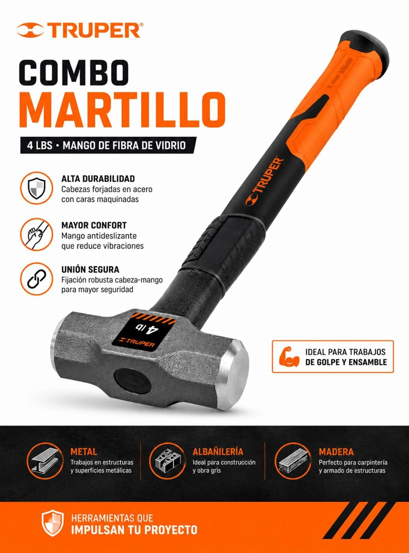 SET HERRAMIENTAS TRUPER MARTILLO CTTRU53 4 LBS MANGO FIBRA VIDRIO - 4