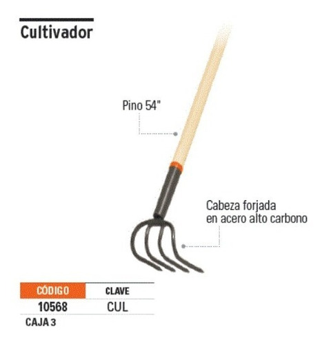 CULTIVADOR CON MANGO MADERA, 4 GANCHOS TRUPER - 2