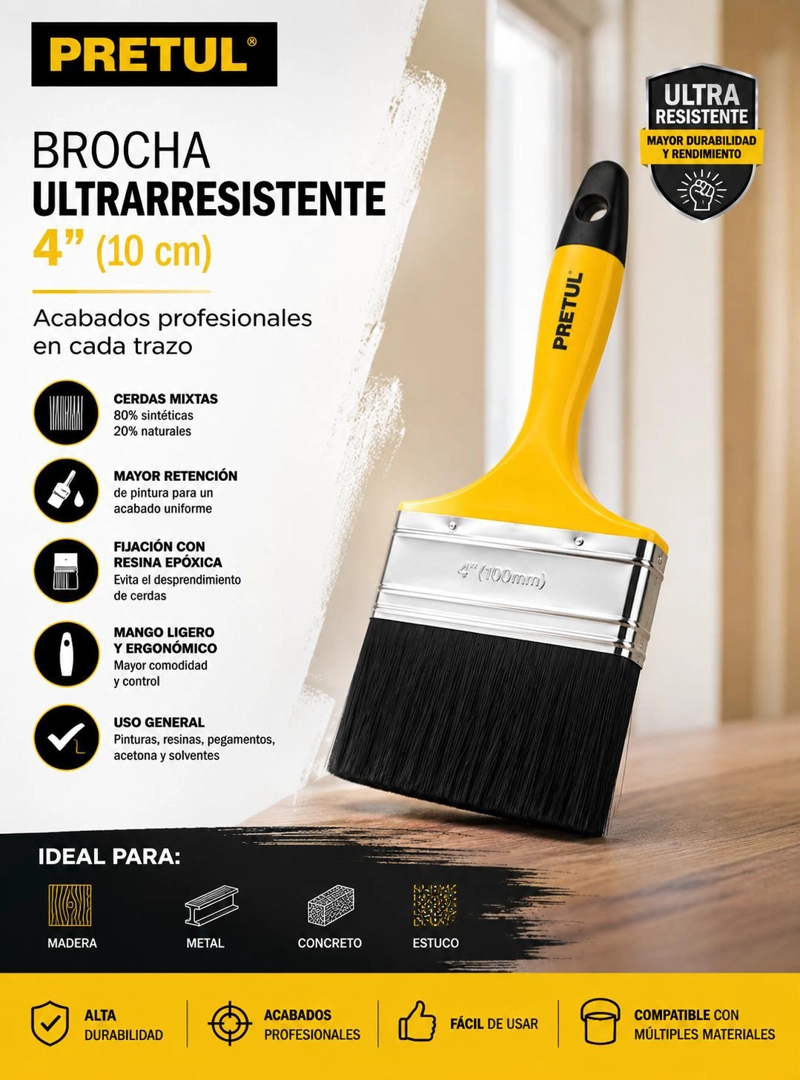 BROCHA PARA PINTAR ULTRARESISTENTE 4(10CM) PRETUL (TRUPER) - 4