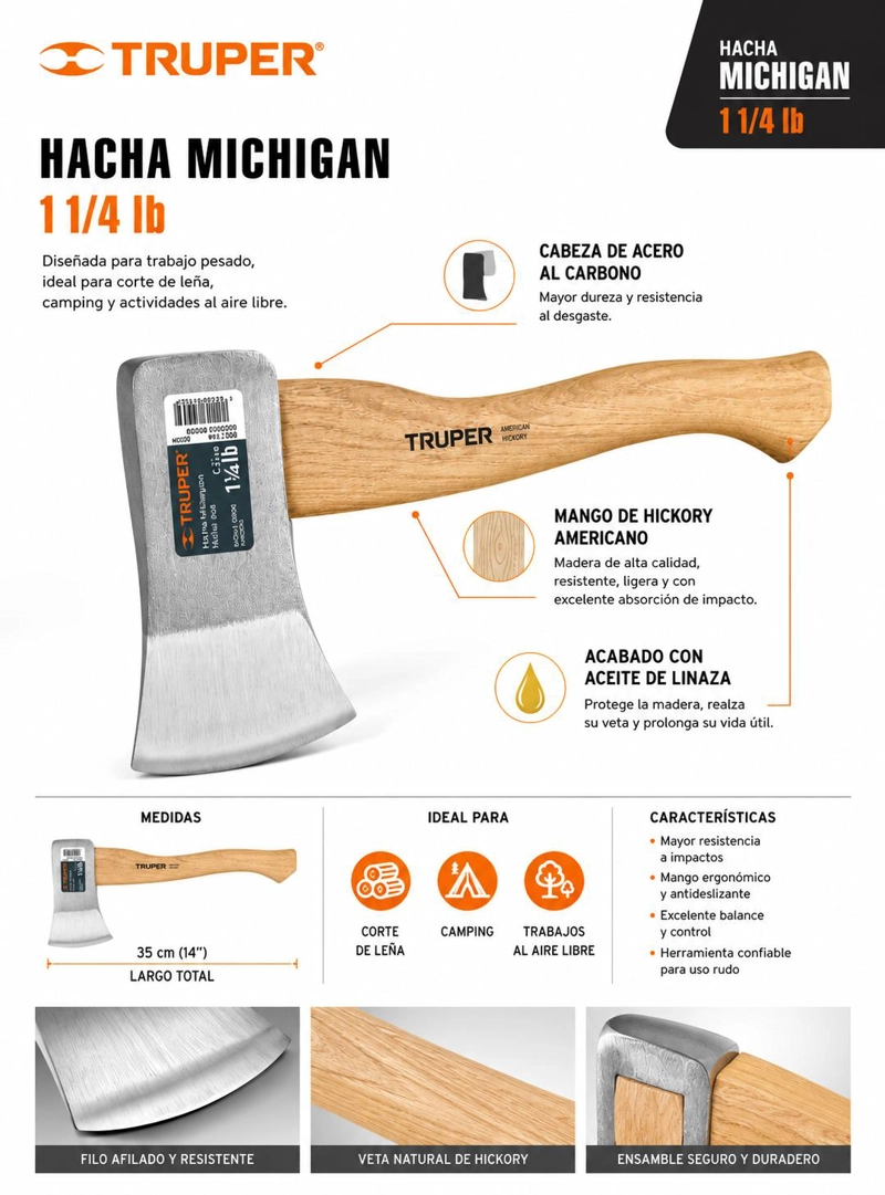 HACHA TRUPER CTTRU114 CAZADOR 1-1/4 LB MANGO HICKORY 14 - 6