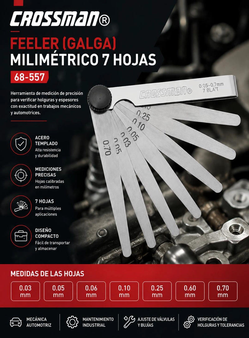 FEELER (GALGA) CROSSMAN MILIMETRICO 7 HOJAS 68-557 - 4