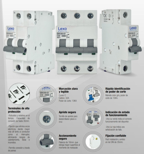 MEDIDOR ELÉCTRICO LEXO CTLE05 AUTOMÁTICO 10KA, C, 1X6A CERTIFICADO SEC GARANTIA 1 AÑO - 2