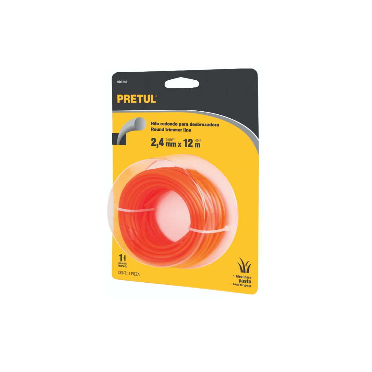 HILO NYLON PARA ORILLADORA 2.4MM X 12M PRETUL-TRUPER - 1