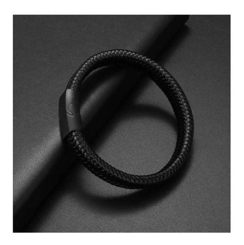 PULSERA 2024 CLÁSICA TEJIDA DE CUERO NEGRO PARA HOMBRES BROCHE - 4
