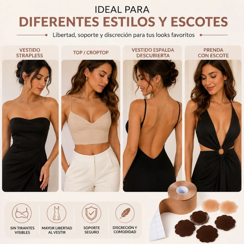 CINTA LEVANTA PECHO GAC12 5CMX5MT + 20 CUBRE PEZONES BOOB TAPE - 6