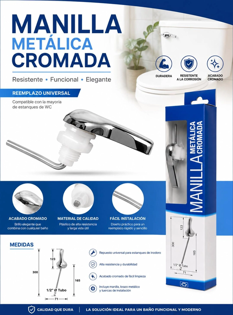 PALANCA MANILLA FONTAL METALICA CROMADA WC FANALOZA - 4