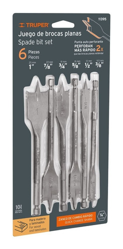 JUEGO DE BROCAS PLANAS PARA MADERA, 6 PIEZAS, TRUPER J-BPT-6 - 1