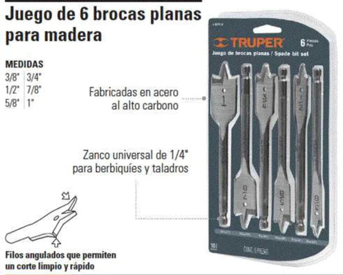 JUEGO DE BROCAS PLANAS PARA MADERA, 6 PIEZAS, TRUPER J-BPT-6 - 4