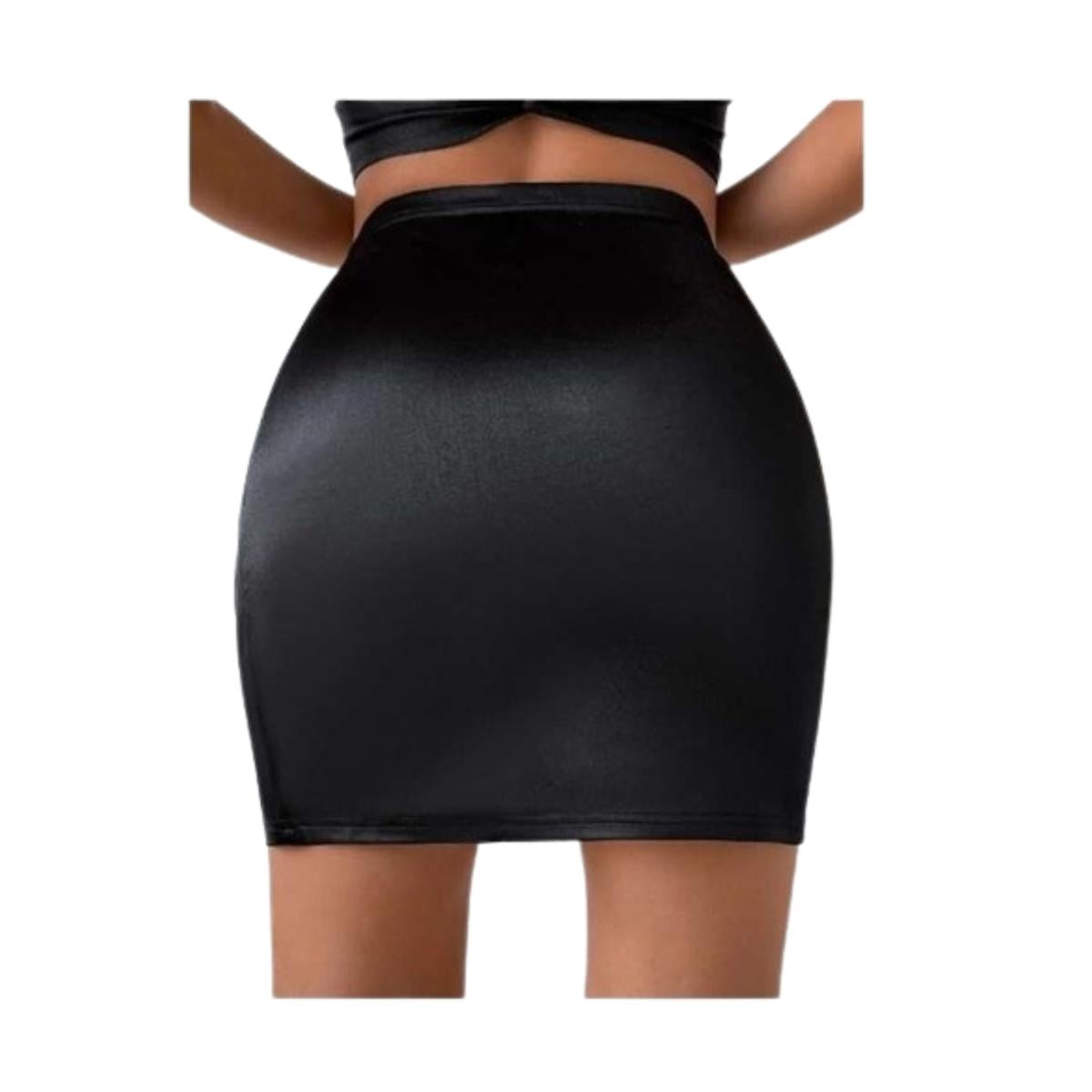 FALDA MUJER NEGRO GRNSML ECOCUERO TIRO ALTO ABERTURA CADENA FASHION 2023 - 3