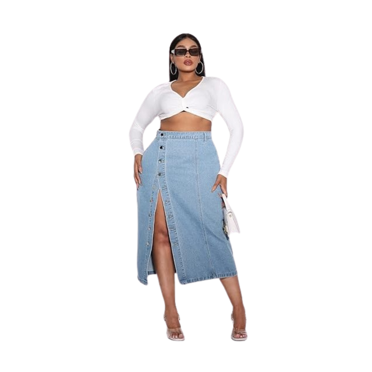 FALDA LARGA MUJER AZUL GRAM JEANS MEZCLILLA BOTONES DELANTERO TIRO ALTO - 1