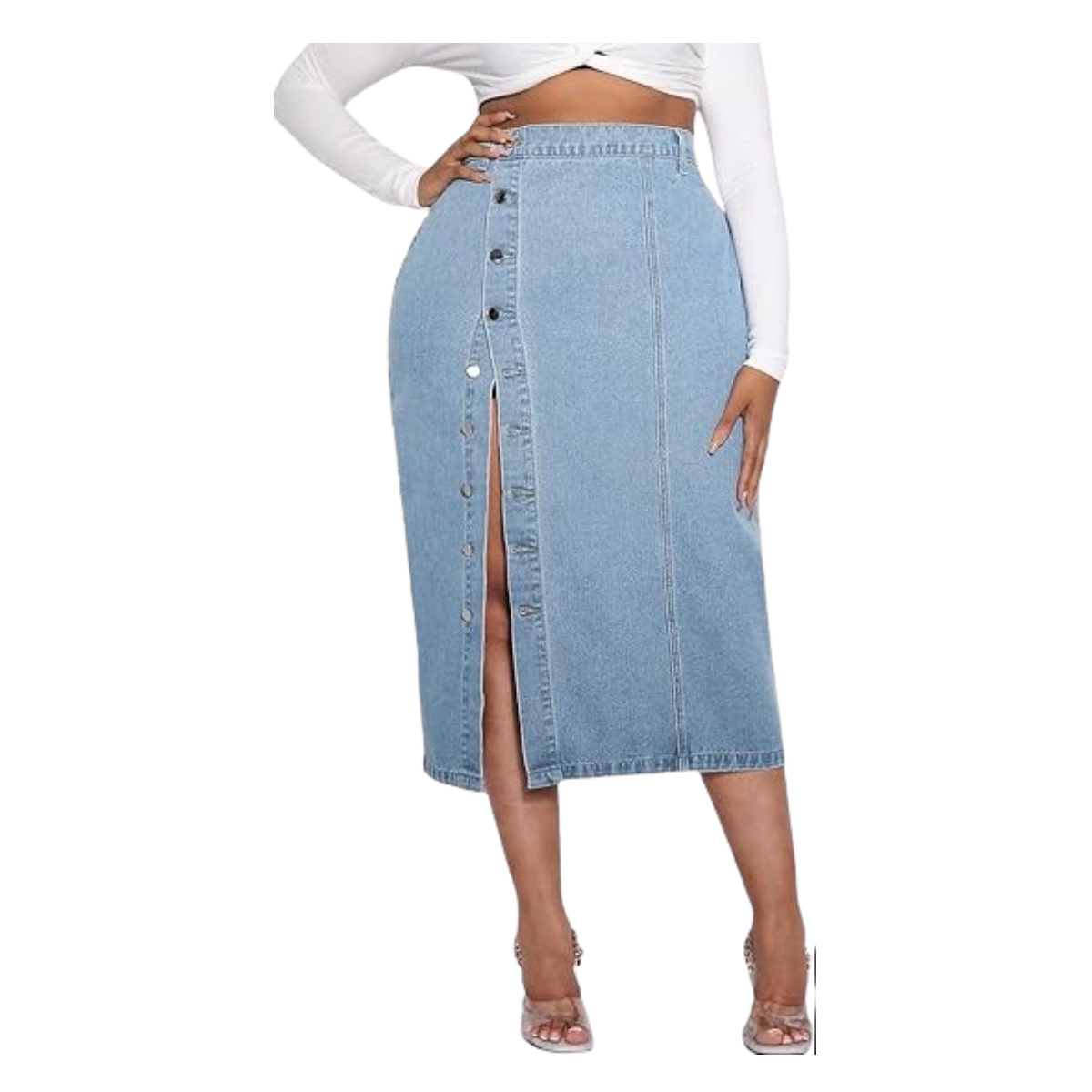 FALDA LARGA MUJER AZUL GRAM JEANS MEZCLILLA BOTONES DELANTERO TIRO ALTO - 2