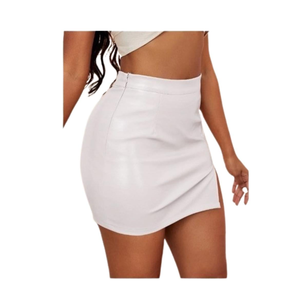 FALDA CUERO MUJER BLANCO GRCXB CON ABERTURA PIERNA TIRO ALTO SIN COSTURA - 4