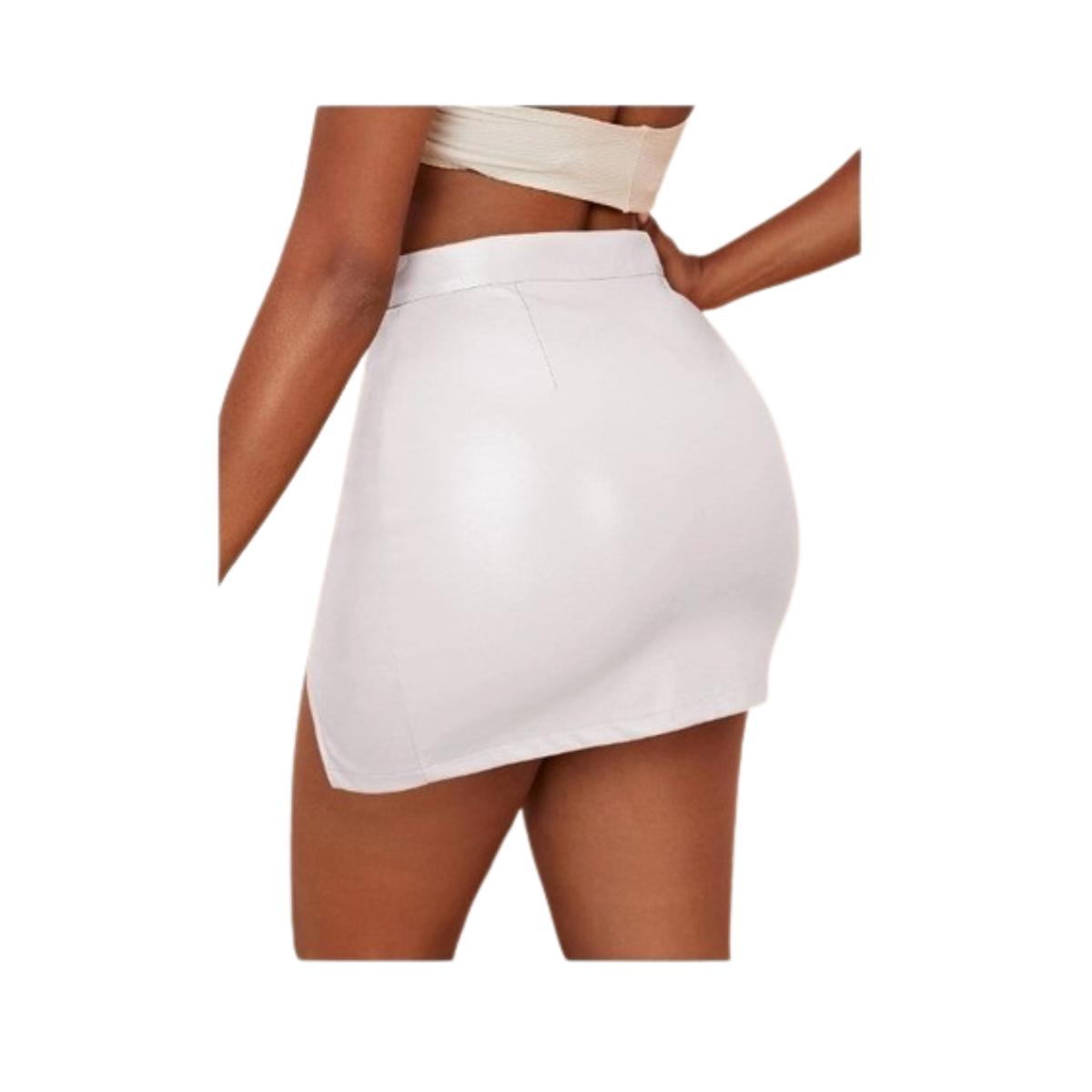 FALDA CUERO MUJER BLANCO GRCXB CON ABERTURA PIERNA TIRO ALTO SIN COSTURA - 5