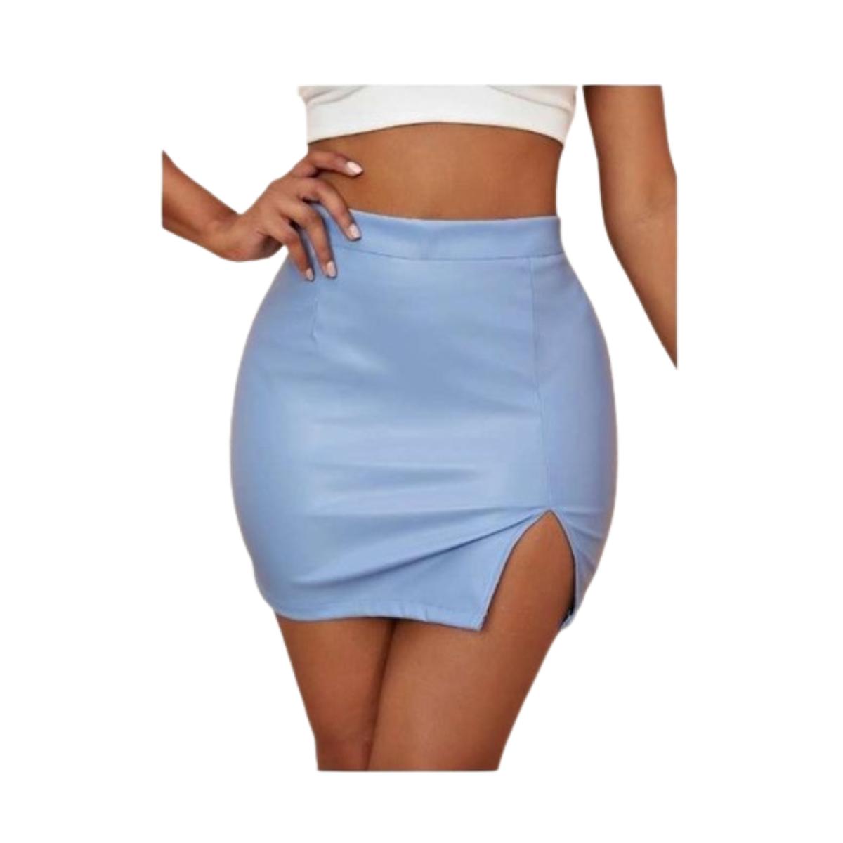 FALDA CUERO MUJER BLANCO GRCXB CON ABERTURA PIERNA TIRO ALTO SIN COSTURA - 9