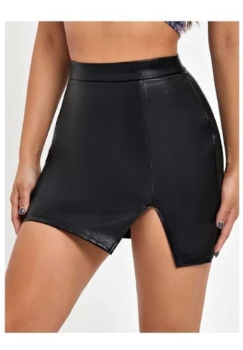 FALDA CUERO MUJER NEGRO GRCXB CON ABERTURA PIERNA TIRO ALTO SIN COSTURA - 1
