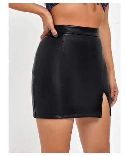 FALDA CUERO MUJER NEGRO GRCXB CON ABERTURA PIERNA TIRO ALTO SIN COSTURA - 2