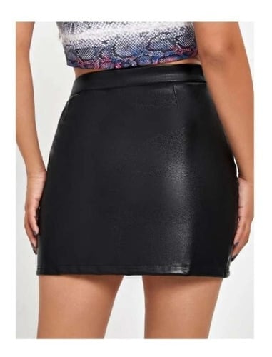 FALDA CUERO MUJER NEGRO GRCXB CON ABERTURA PIERNA TIRO ALTO SIN COSTURA - 4