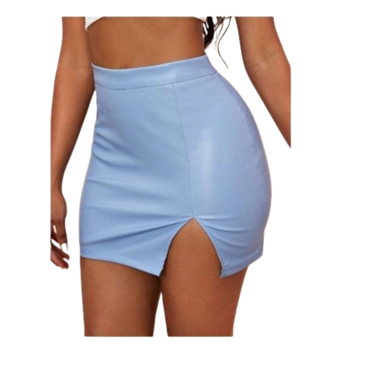 FALDA CUERO MUJER NEGRO GRCXB CON ABERTURA PIERNA TIRO ALTO SIN COSTURA - 8