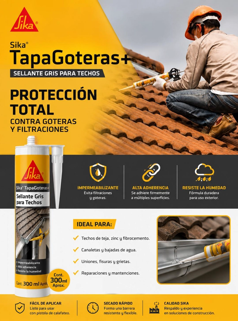 SELLANTE TAPAGOTERA SIKA CTSIK03 300 ML GRIS PARA TECHOS - 4