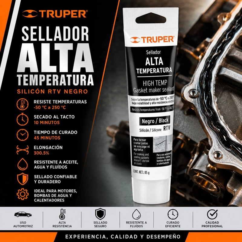 SILICONA SELLADOR NEGRO PARA ALTAS TEMPERATURAS 85G TRUPER - 4