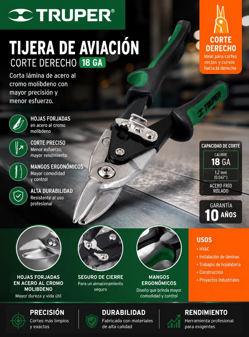 TIJERA DE AVIACION CORTA LATA CORTE DERECHO TRUPER - 8