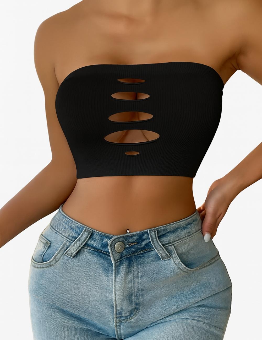 CROP TOPS SUJETADOR CON ABERTURA SEXY 2023 - NEGRO - L - 1