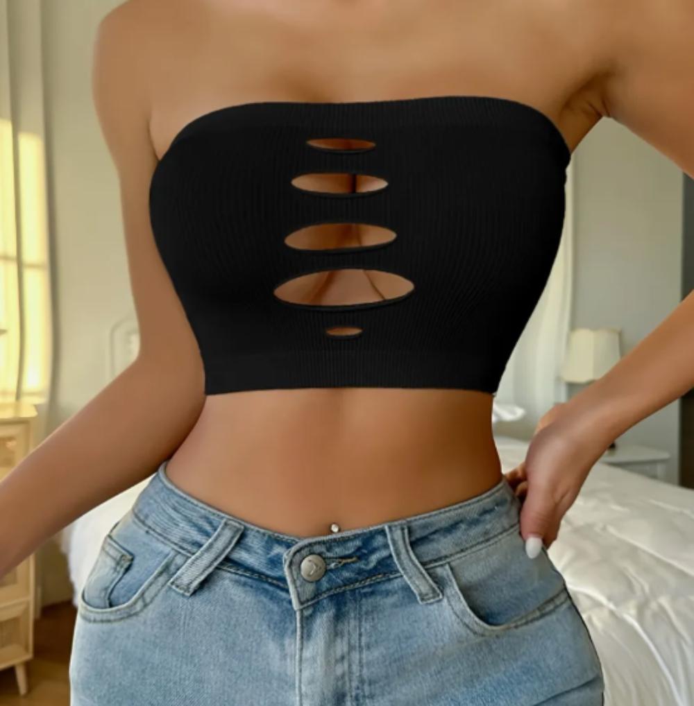 CROP TOPS SUJETADOR CON ABERTURA SEXY 2023 - NEGRO - L - 2