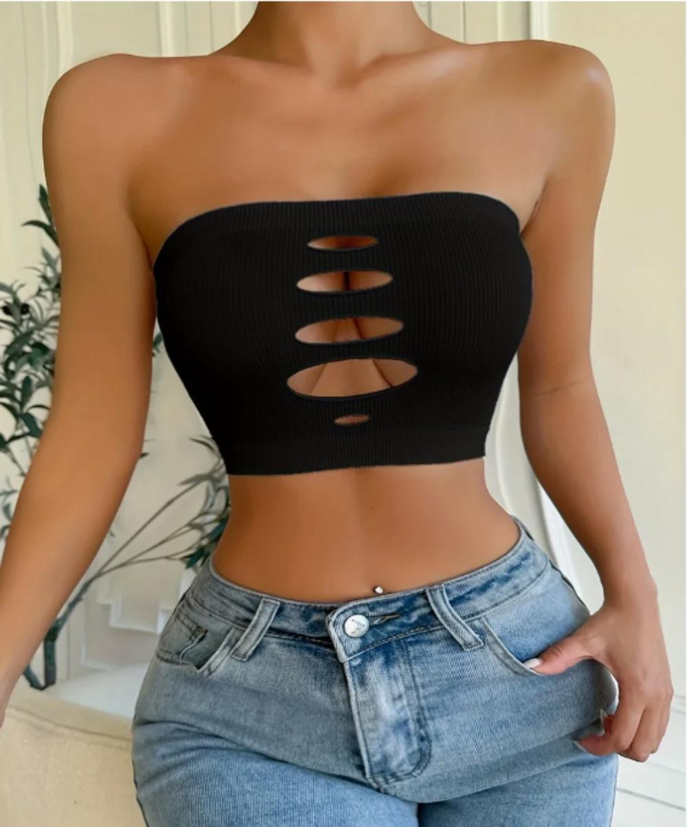CROP TOPS SUJETADOR CON ABERTURA SEXY 2023 - NEGRO - L - 3