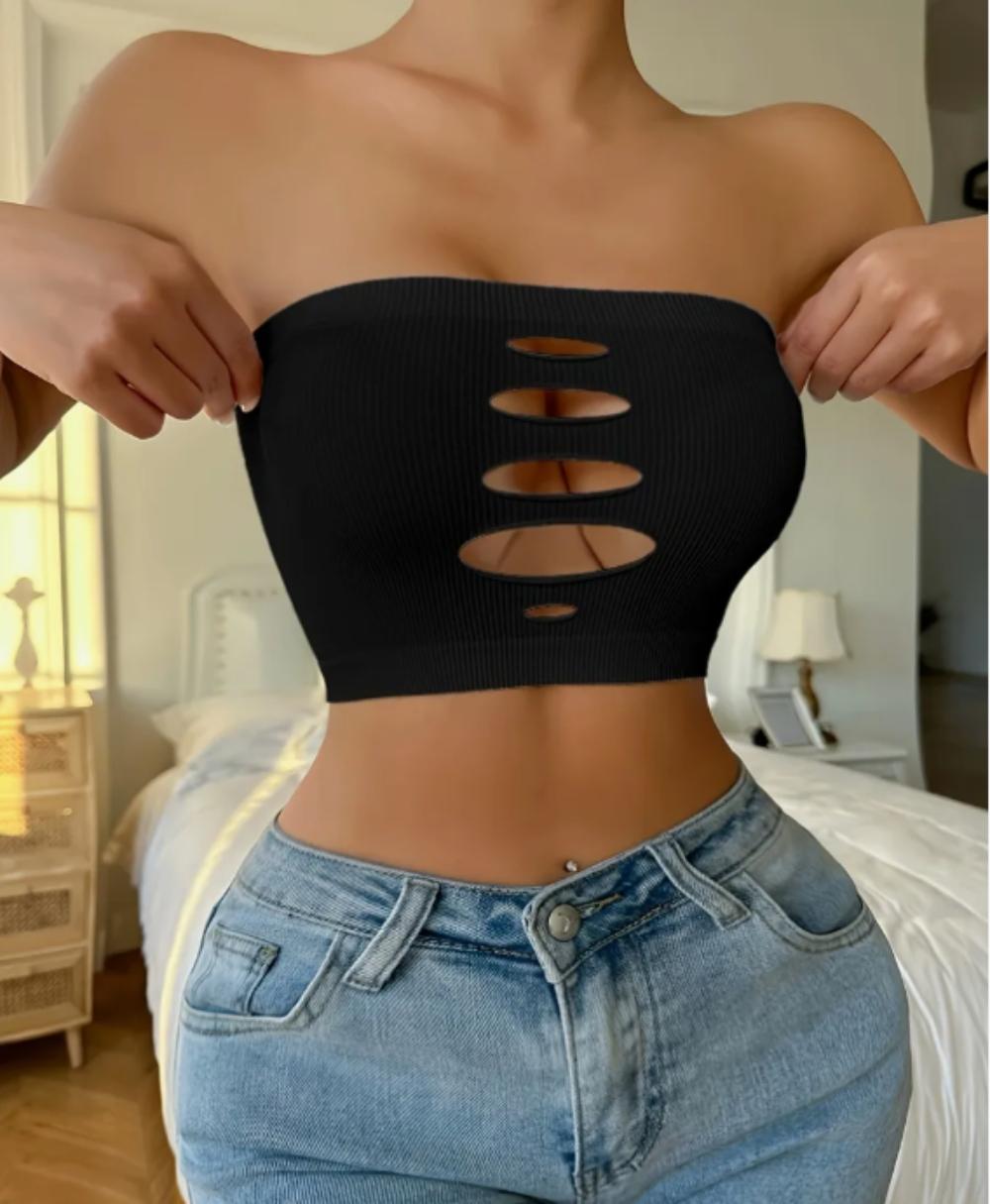 CROP TOPS SUJETADOR CON ABERTURA SEXY 2023 - NEGRO - L - 6