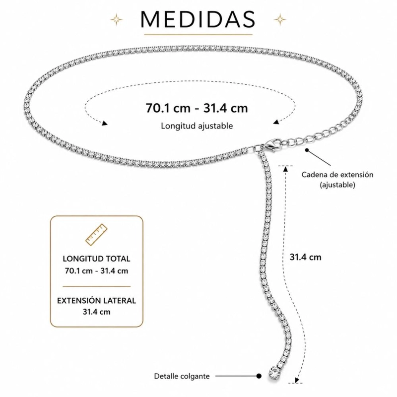 CADENA PARA LA CINTURA CON DISEÑO DE DIAMANTE DE IMITACION - 5