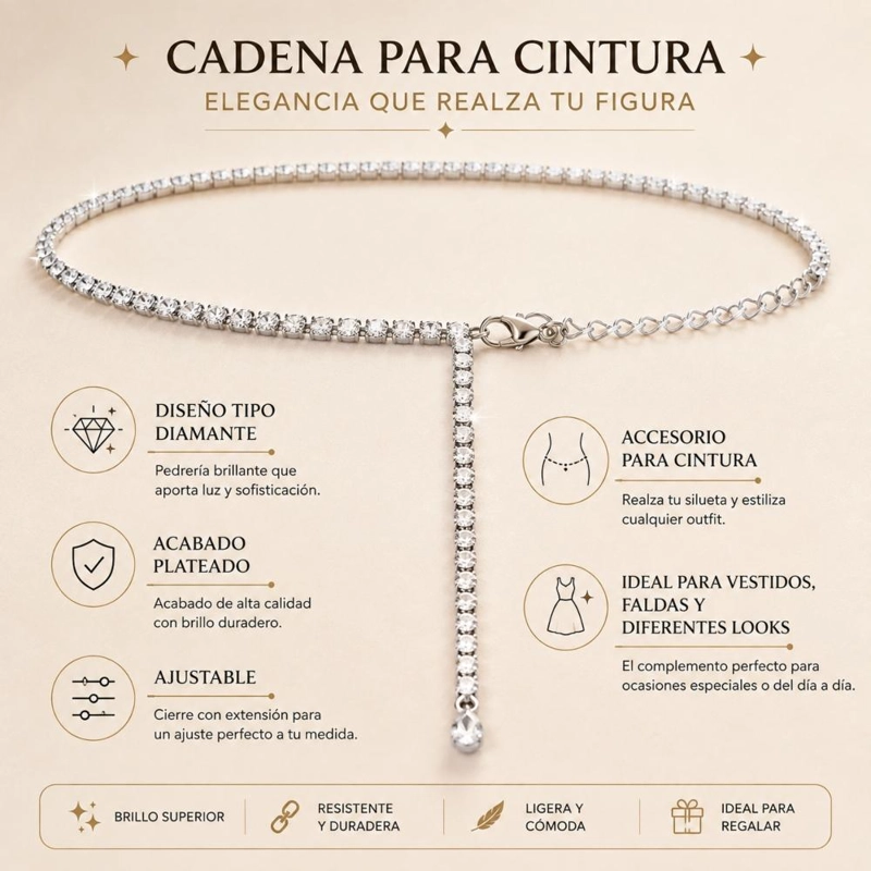 CADENA PARA LA CINTURA CON DISEÑO DE DIAMANTE DE IMITACION - 8