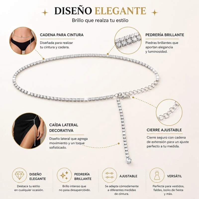CADENA PARA LA CINTURA CON DISEÑO DE DIAMANTE DE IMITACION - 9
