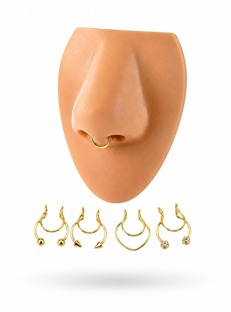 SET 5UN PIERCING FALSO ARGOLLA NARIZ A PRESION SIN PERFORACION! - 1