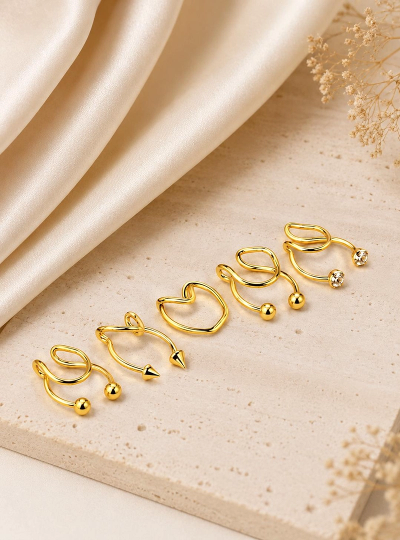 SET 5UN PIERCING FALSO ARGOLLA NARIZ A PRESION SIN PERFORACION! - 3
