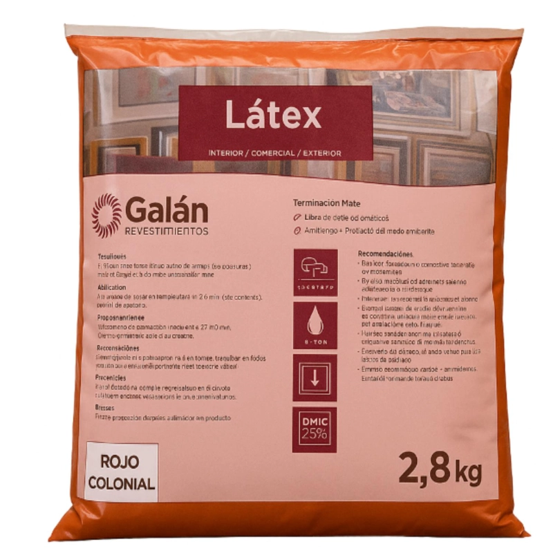 PINTURA EN BOLSA LATEX 2.8 KILOS ROJO COLONIAL GALAN - 1