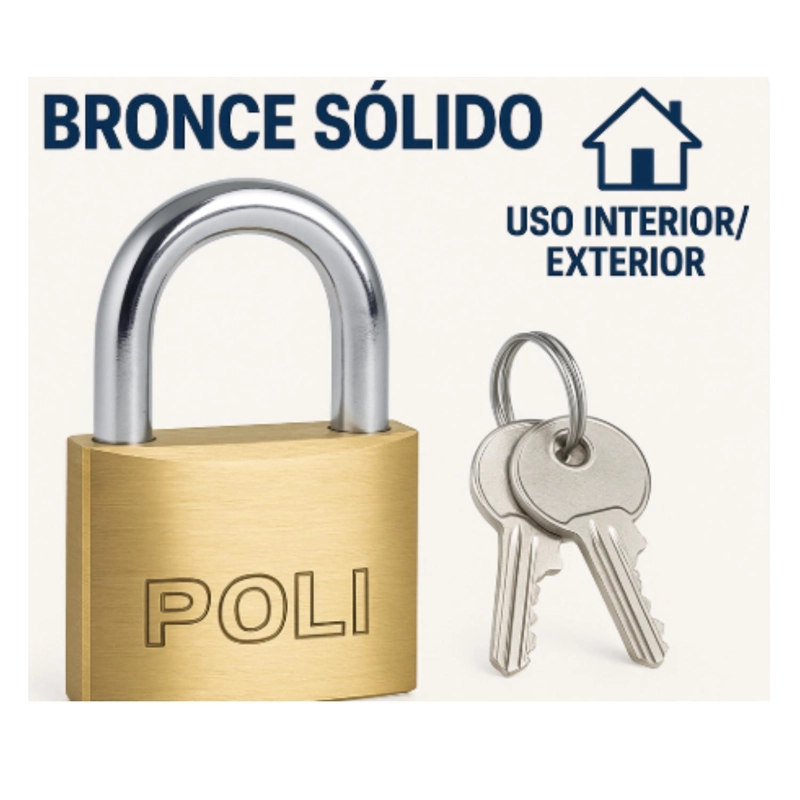 CANDADO ALTA SEGURIDAD POLI BRONCE P/125 25MM INT/EXT GARANTIA 3 AÑOS - 3
