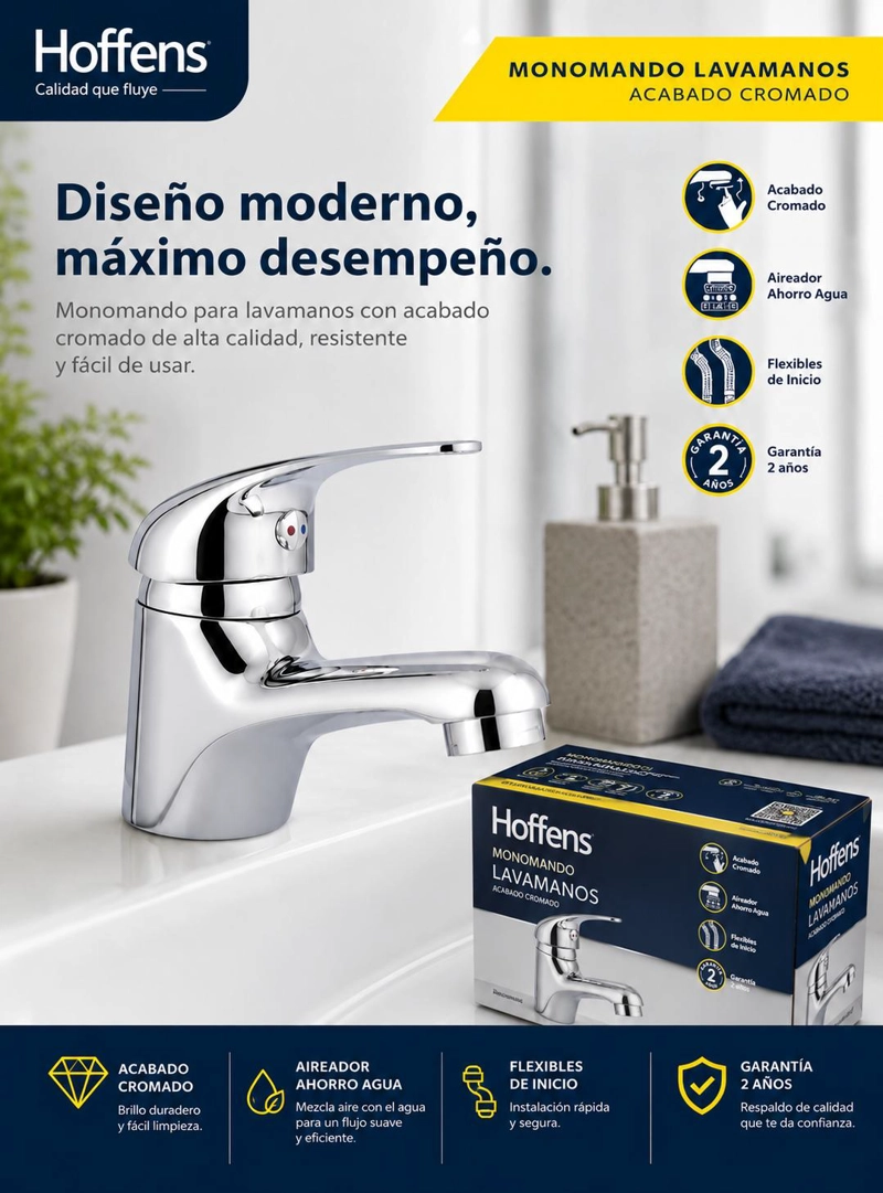 MONOMANDO PMB CTH16 LAVATORIO/LAVAMANOS 2 AÑOS GARANTIA HOFFENS METAL - 5