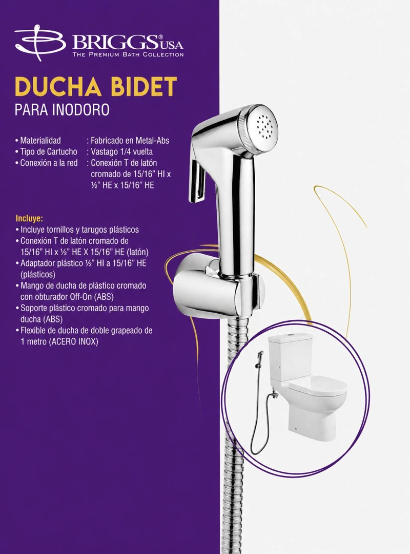 DUCHA FANALOZA CTFA07 BIDET ARABE MANGO CROMADO BRIGGS- - 5