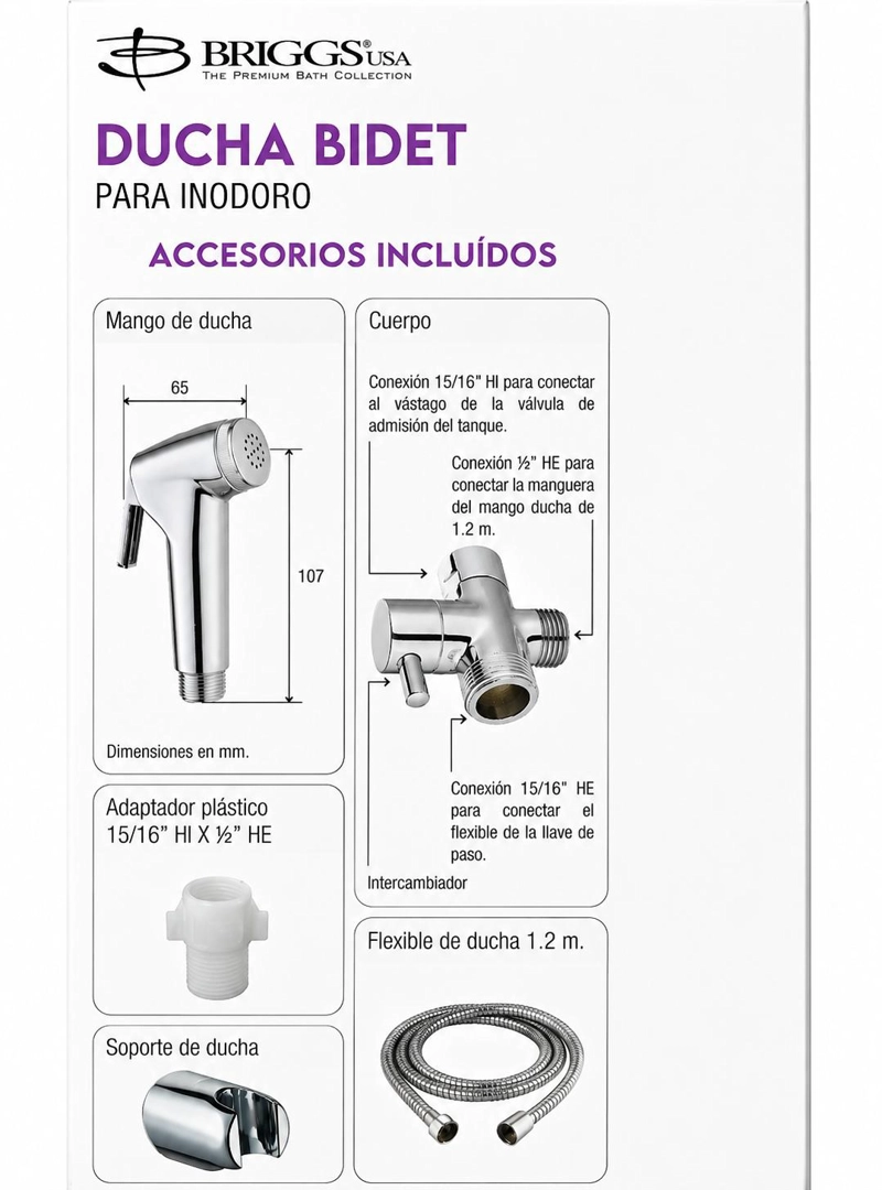 DUCHA FANALOZA CTFA07 BIDET ARABE MANGO CROMADO BRIGGS- - 6