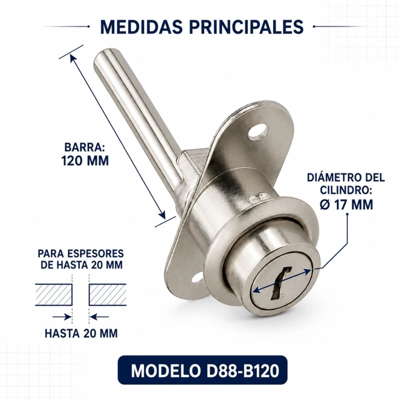 CERRADURA MUEBLE KARDEX FRONTAL NIQUEL D88-B120 POLI CHILE - 4